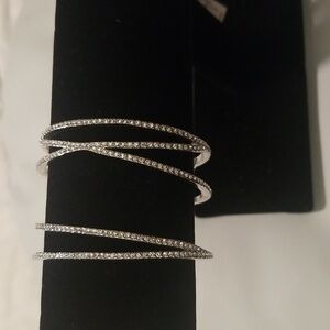 Women's Vince Camuto Silver and Rhinestones Double Cuff Bracelet; One Size